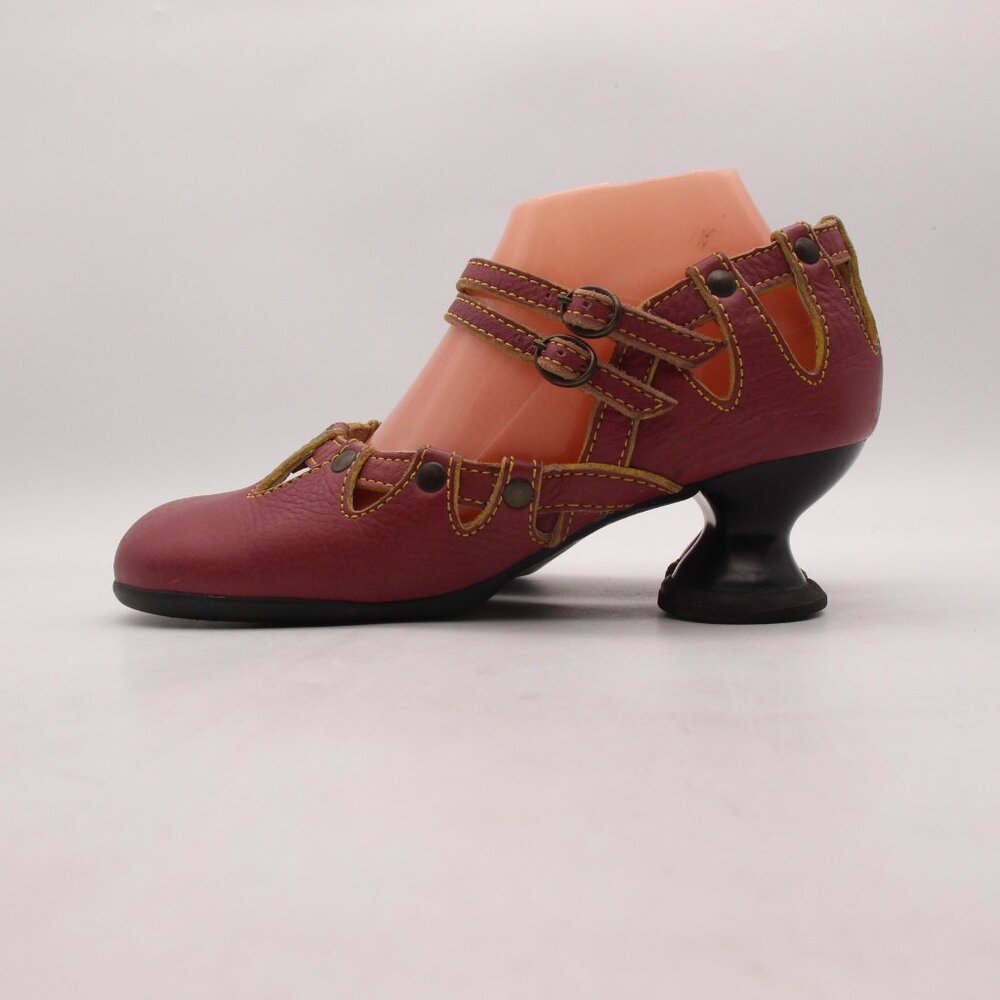 John Fluevog Pink and Black Sculpted Heel Mary Jane Pumps - Picture 4 of 13
